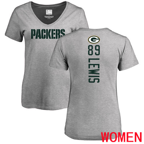 Green Bay Packers Ash Women #89 Lewis Marcedes Backer V-Neck Nike NFL T Shirt